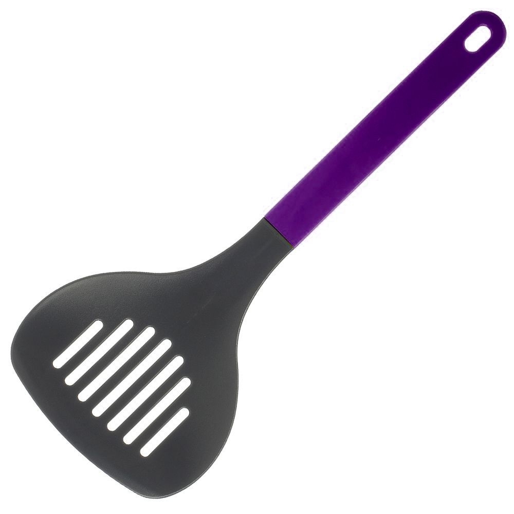 Spatula with purple handle and slits